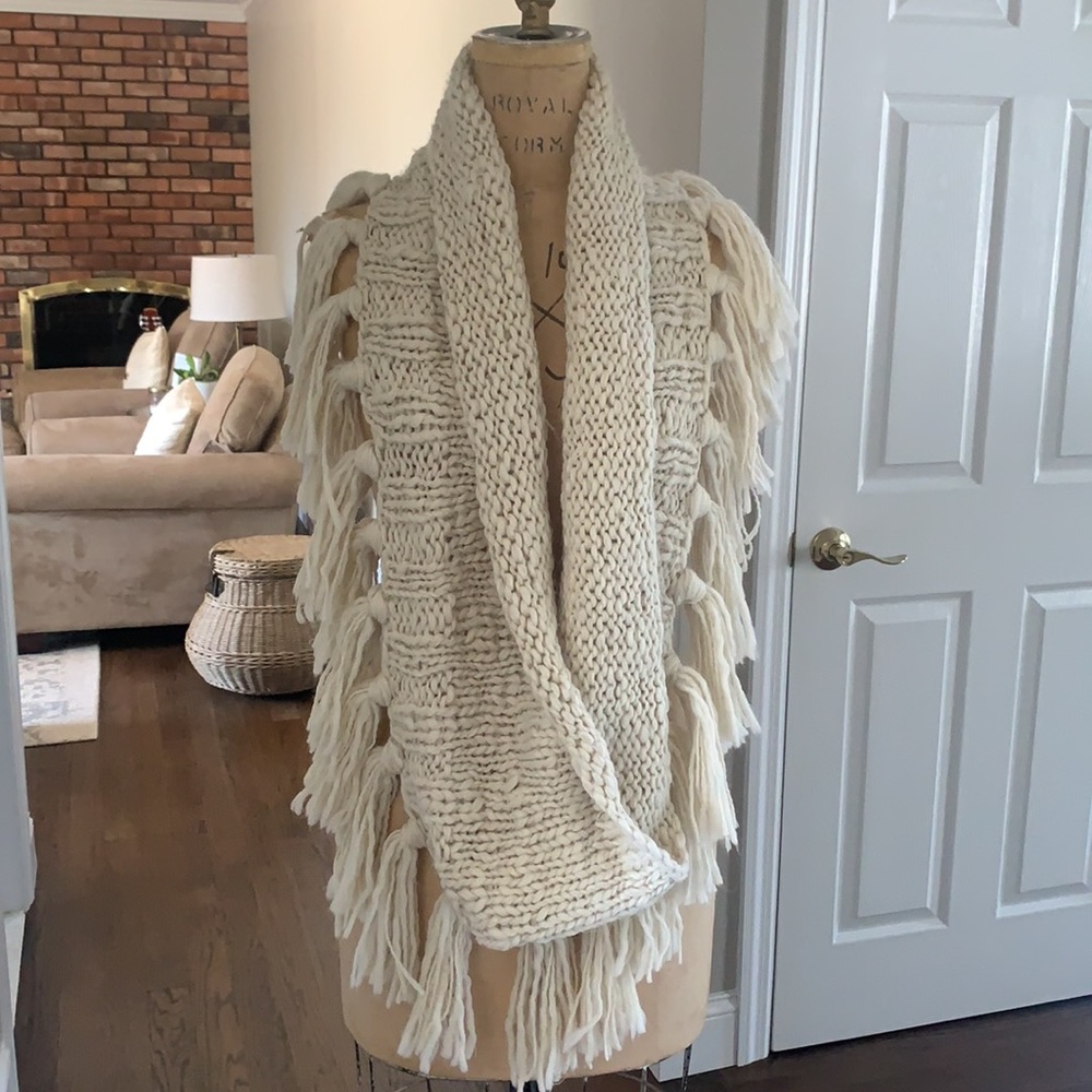Buji Baja chunky knit circle scarf with fringe